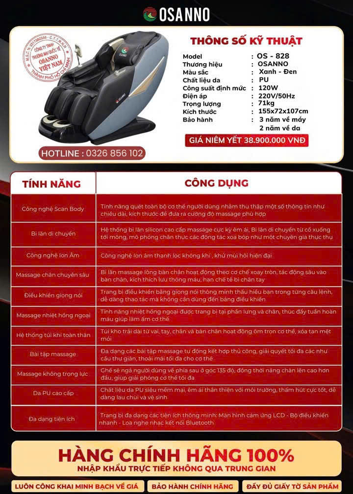 Ghế Massage Osanno OS 828 Healthy Lifestyle