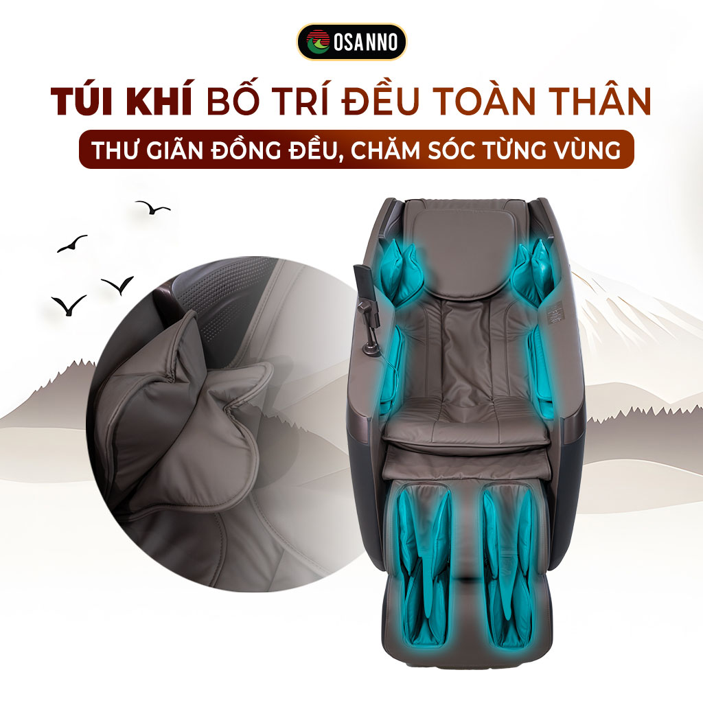 Túi khí bố trí đều toàn thân tạo sự thư giãn đồng đều