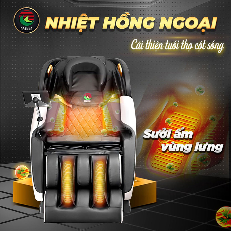 Hầu hết ghế massage đều được tích hợp nhiệt hồng ngoại ở lưng